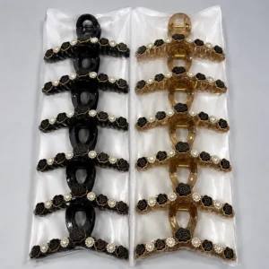 Paquete de Pinzas Sujetadoras Grandes Con Rosas Negras Y Brillantes