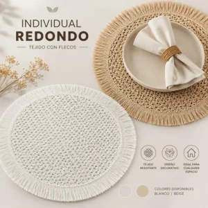 Individual Redondo Tejido Con Flecos